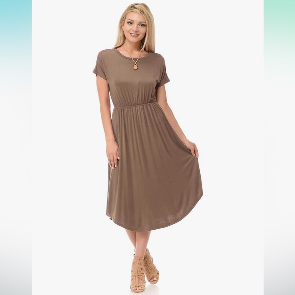 Women’s Short Sleeve Maternity Nursing Dress in tan, size XL